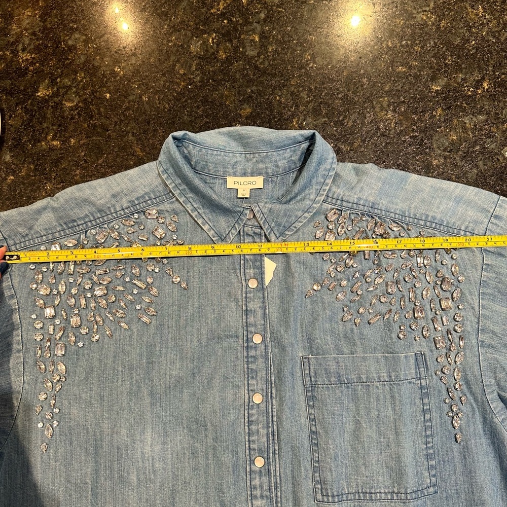 Anthro Embellished Denim Shirt - Picture 6 of 6